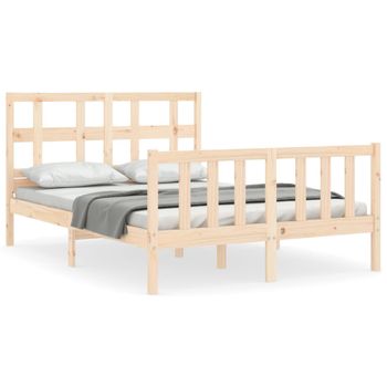 Vidaxl Estructura De Cama De Matrimonio Con Cabecero Madera Maciza Marrón