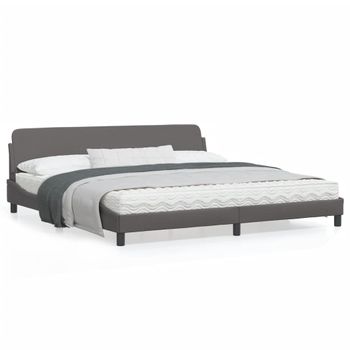 Vidaxl Estructura De Cama Con Cabecero Cuero Sintético Gris 200x200 Cm