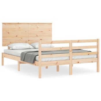 Vidaxl Estructura De Cama De Matrimonio Con Cabecero Madera Maciza Marrón