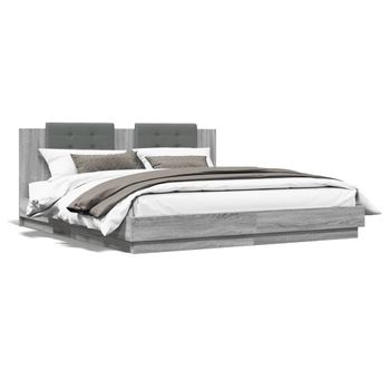 Vidaxl Estructura De Cama Cabecero Luces Led Gris Sonoma 200x200 Cm