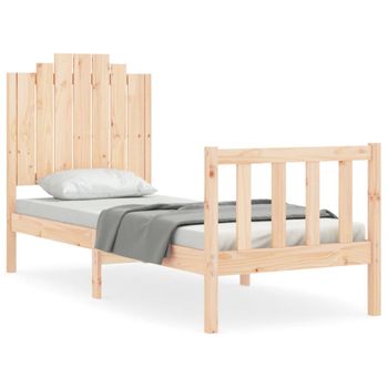 Vidaxl Estructura De Cama Individual Con Cabecero Madera Maciza Marrón