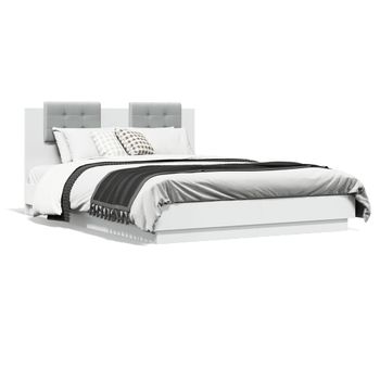 Vidaxl Estructura De Cama Con Cabecero Y Luces Led Blanco 150x200 Cm