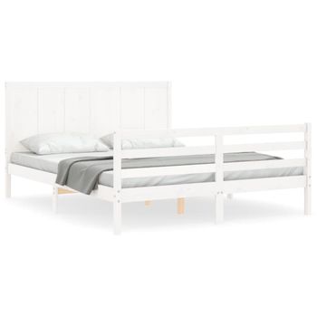 Vidaxl Estructura De Cama Con Cabecero Madera Maciza Blanco 160x200 Cm