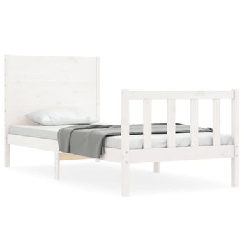 Vidaxl Estructura De Cama Con Cabecero Madera Maciza Blanco 100x200 Cm