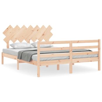 Vidaxl Estructura De Cama Con Cabecero Madera Maciza 140x190 Cm Marrón