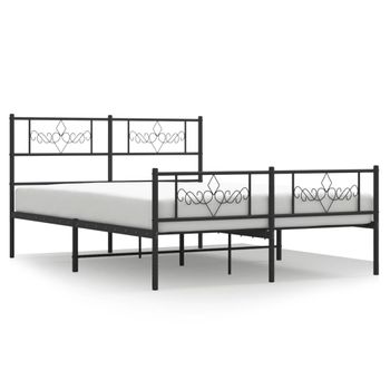 Vidaxl Estructura De Cama Cabecero Y Estribo Metal Negro 135x190 Cm