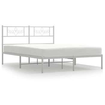 Vidaxl Estructura De Cama De Metal Con Cabecero Blanca 135x190 Cm