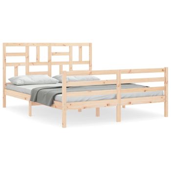 Vidaxl Estructura De Cama Con Cabecero Madera Maciza 160x200 Cm Marrón