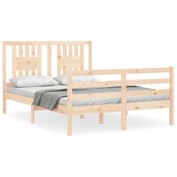 Vidaxl Estructura De Cama De Matrimonio Con Cabecero Madera Maciza Marrón