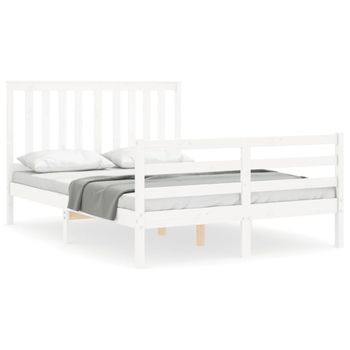 Vidaxl Estructura Cama De Matrimonio Con Cabecero Madera Maciza Blanco