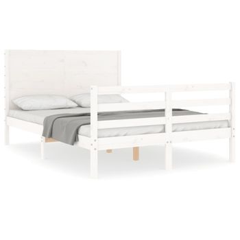 Vidaxl Estructura Cama De Matrimonio Con Cabecero Madera Maciza Blanco