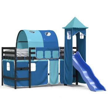 Vidaxl Cama Alta Para Niños Con Torre Madera Pino Azul 80x200 Cm