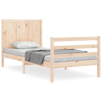 Vidaxl Estructura De Cama Individual Con Cabecero Madera Maciza Marrón