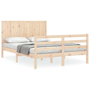 Vidaxl Estructura De Cama Con Cabecero Madera Maciza 160x200 Cm Marrón