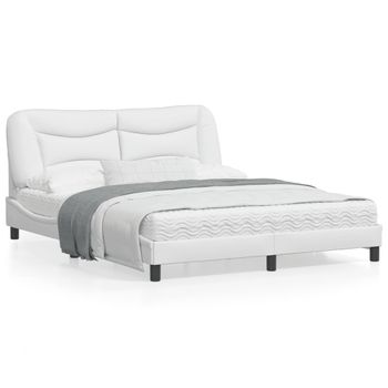 Vidaxl Estructura De Cama Cabecero Cuero Sintético Blanco 160x200 Cm