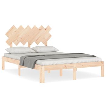 Vidaxl Estructura De Cama De Matrimonio Con Cabecero Madera Maciza Marrón