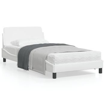 Vidaxl Estructura De Cama Cabecero Cuero Sintético Blanco 100x200 Cm