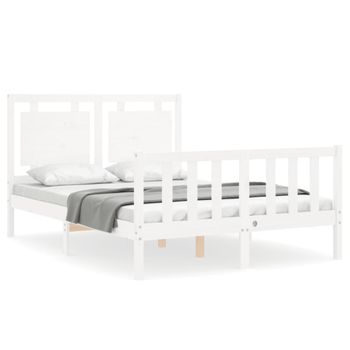 Vidaxl Estructura Cama De Matrimonio Con Cabecero Madera Maciza Blanco