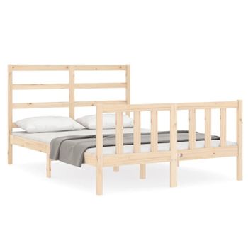 Vidaxl Estructura De Cama De Matrimonio Con Cabecero Madera Maciza Marrón