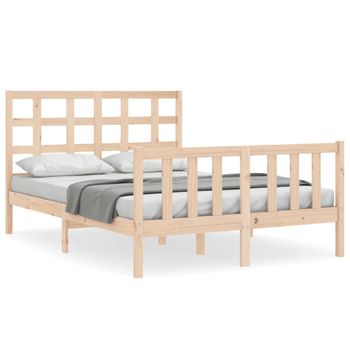 Vidaxl Estructura De Cama De Matrimonio Con Cabecero Madera Maciza Marrón