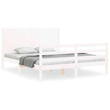 Vidaxl Estructura De Cama Matrimonio Con Cabecero Madera Maciza Blanco