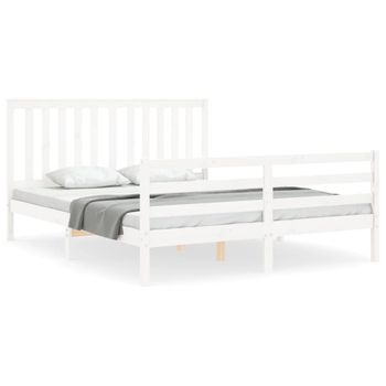 Vidaxl Estructura De Cama Matrimonio Con Cabecero Madera Maciza Blanco