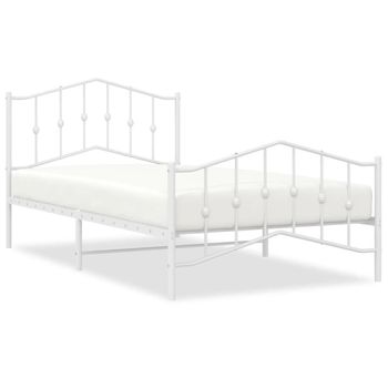 Vidaxl Estructura Cama Metal Con Cabecero Y Pie Cama Blanca 100x200 Cm