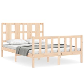 Vidaxl Estructura De Cama De Matrimonio Con Cabecero Madera Maciza Marrón