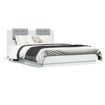 Vidaxl Estructura De Cama Con Cabecero Y Luces Led Blanco 120x200 Cm