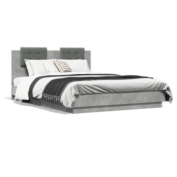 Vidaxl Estructura De Cama Cabecero Luces Led Gris Hormigón 150x200 Cm