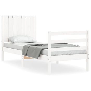 Vidaxl Estructura De Cama Individual Con Cabecero Madera Maciza Blanco