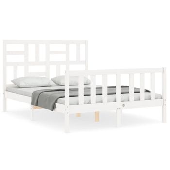 Vidaxl Estructura Cama De Matrimonio Con Cabecero Madera Maciza Blanco