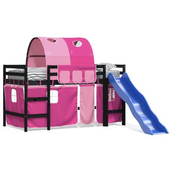 Vidaxl Cama Alta Para Niños Con Túnel Madera Pino Rosa 90x190 Cm