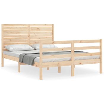 Vidaxl Estructura De Cama De Matrimonio Con Cabecero Madera Maciza Marrón