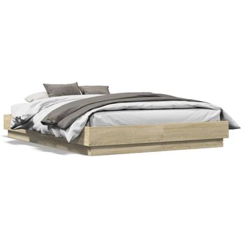 Vidaxl Estructura De Cama Con Luces Led Roble Sonoma 140x190 Cm Marrón