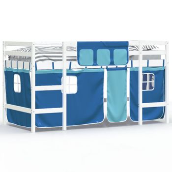 Vidaxl Cama Alta Para Niños Con Cortinas Madera Pino Azul 90x190 Cm