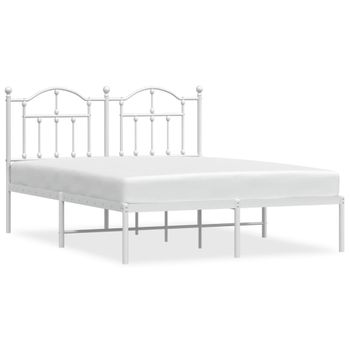 Vidaxl Estructura De Cama De Metal Con Cabecero Blanca 135x190 Cm