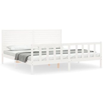 Vidaxl Estructura Cama De Matrimonio Con Cabecero Madera Maciza Blanco