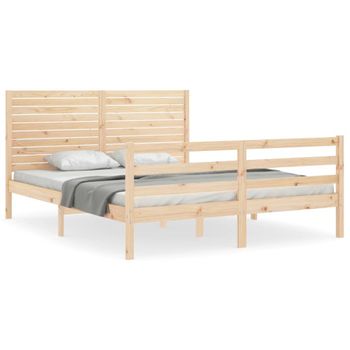 Vidaxl Estructura De Cama De Matrimonio Con Cabecero Madera Maciza Marrón