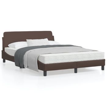 Vidaxl Estructura De Cama Cabecero Cuero Sintético Marrón 140x200 Cm