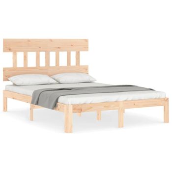 Vidaxl Estructura De Cama De Matrimonio Con Cabecero Madera Maciza Marrón