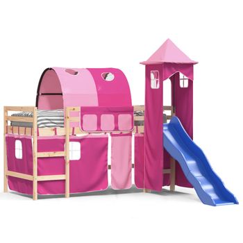 Vidaxl Cama Alta Para Niños Con Torre Madera Pino Rosa 90x200 Cm