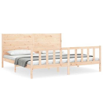 Vidaxl Estructura De Cama De Matrimonio Con Cabecero Madera Maciza Marrón