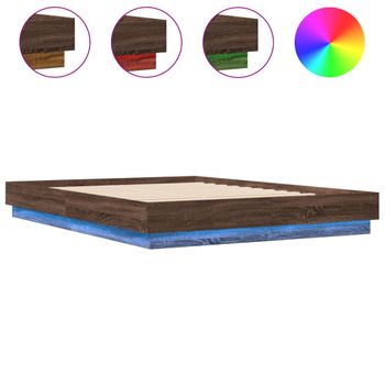 Vidaxl Estructura De Cama Con Luces Led Roble Marrón 160x200 Cm