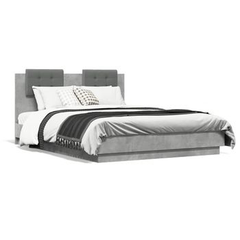 Vidaxl Estructura De Cama Cabecero Luces Led Gris Hormigón 140x190 Cm