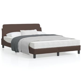 Vidaxl Estructura De Cama Cabecero Cuero Sintético Marrón 140x190 Cm