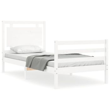 Vidaxl Estructura De Cama Individual Con Cabecero Madera Maciza Blanco