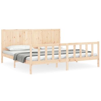 Vidaxl Estructura De Cama De Matrimonio Con Cabecero Madera Maciza Marrón