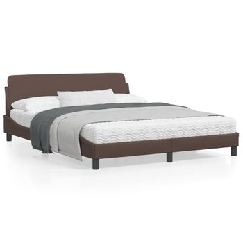 Vidaxl Estructura De Cama Cabecero Cuero Sintético Marrón 160x200 Cm