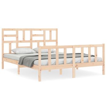 Vidaxl Estructura De Cama De Matrimonio Con Cabecero Madera Maciza Marrón